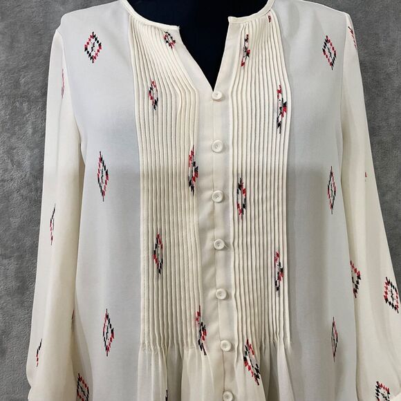 The Limited Ivory Baby Doll Tunic women’s S  puff sleeves Aztec Rodeo Boho - Picture 2 of 12